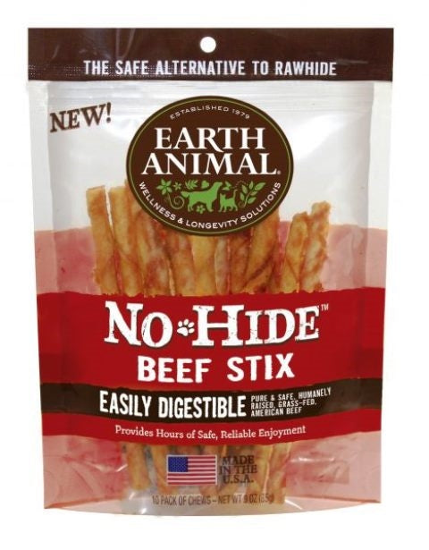 Earth Animal No-Hide 4" Beef Stix Dog Chew Treat - 10 Pack