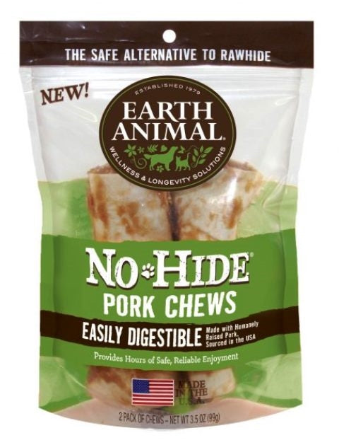 Earth Animal No-Hide 4" Pork Dog Chew Treat - 2 Pack