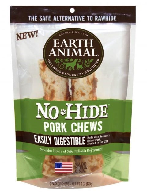 Earth Animal No-Hide 7" Pork Dog Chew Treat - 2 Pack