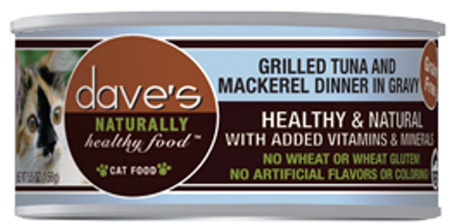 Dave's Naturally Healthy Grain Free Tuna & Mackerel Dinner In Gravy Cat Food - 5.5 oz.
