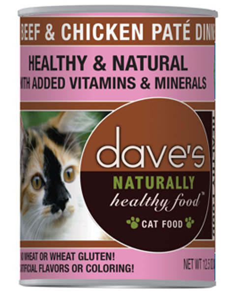 Dave's Naturally Healthy Grain Free Beef & Chicken Pate Dinner Cat Food - 12.5 oz.