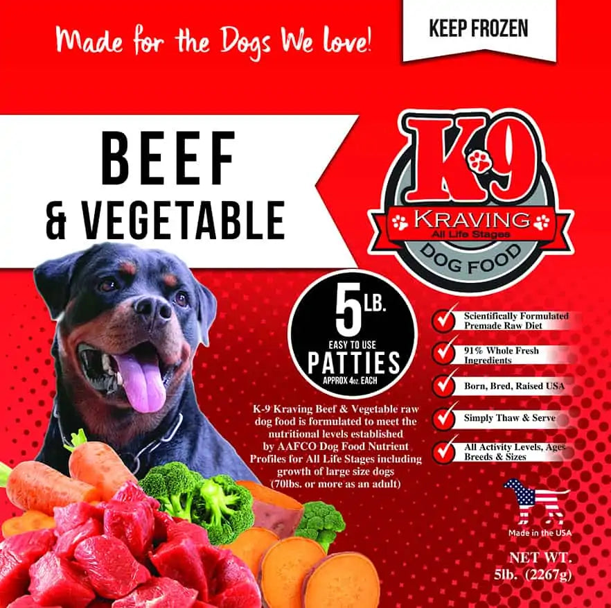 K9 Kravings Frozen Raw Beef & Vegetable 5lbs Go Healthy Pet