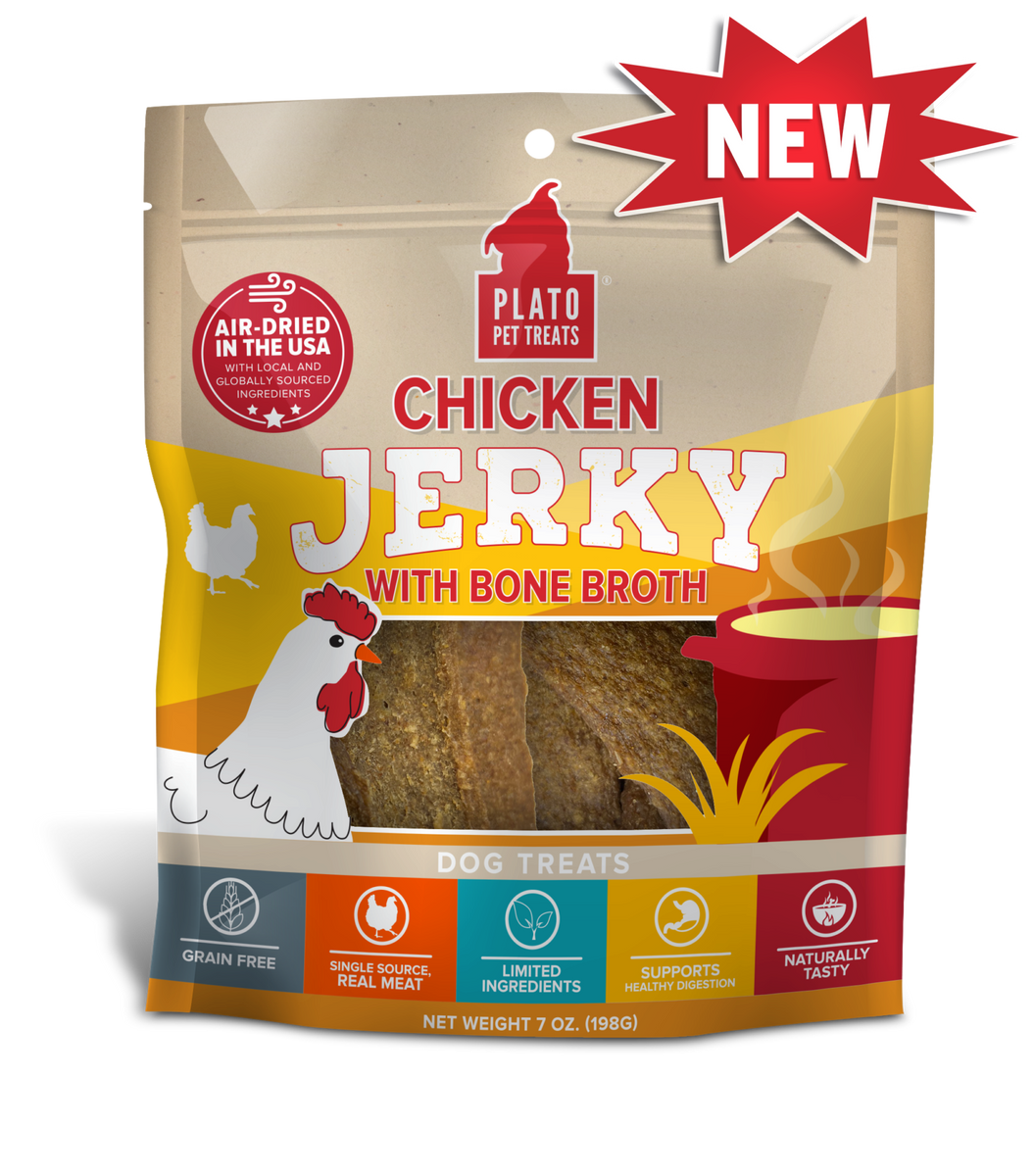 Plato Chicken Jerky with Bone Broth Dog Treats Go Healthy Pet