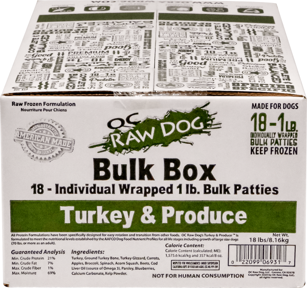 OC Raw Frozen Turkey & Produce Patties Dog Food 18lbs Go Healthy Pet