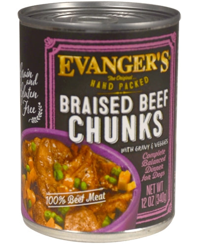 Evanger's Grain Free Hand-Packed Braised Beef Chunks with Gravy - 13 oz.