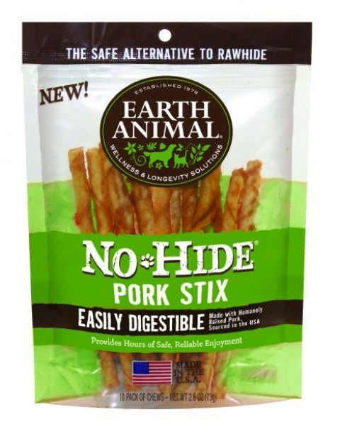 Earth Animal No-Hide 4" Pork Stix Dog Chew Treat - 10 Pack
