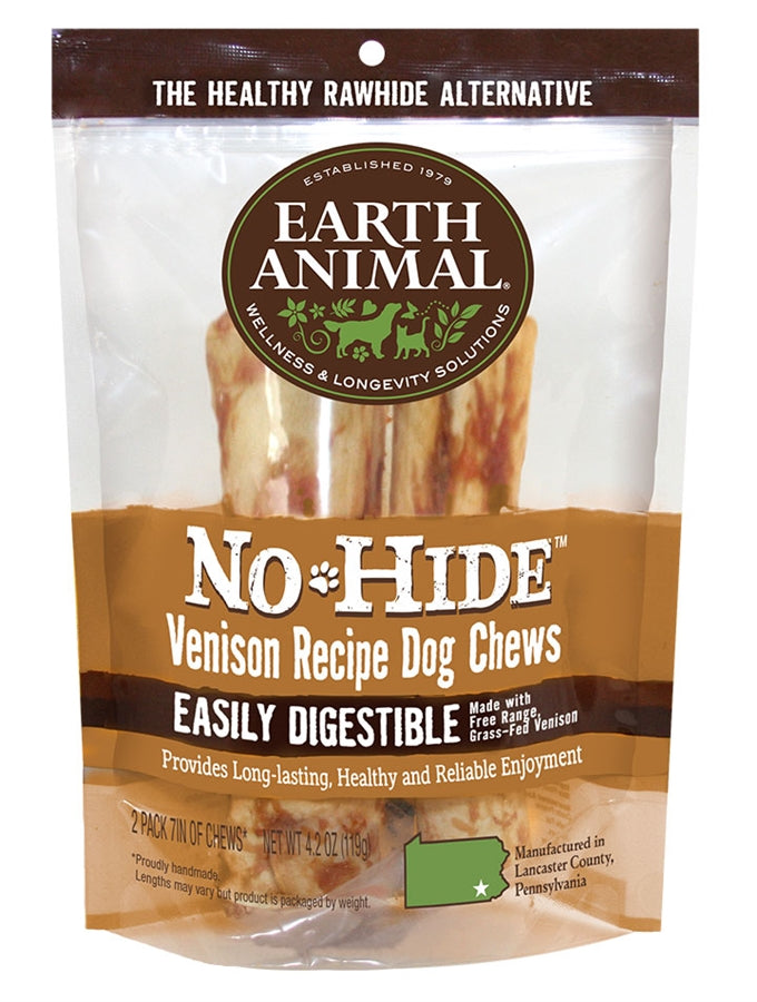 Earth Animal No-Hide 7" Venison Dog Chew Treat - 2 Pack