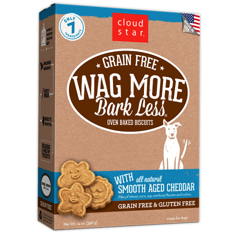 Cloud Star Grain Free Wags More Bark Less Biscuits with Smooth Aged Chedder Dog Treats - 14 oz.