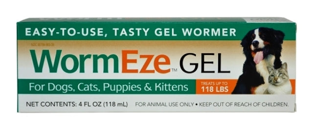 WormEze Gel Wormer for Dogs Cats Puppies Kittens - 4 fl oz