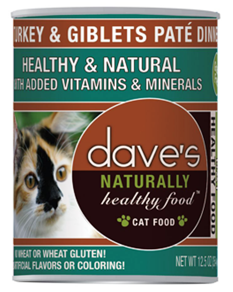 Dave's Naturally Healthy Grain Free Turkey & Giblets Pate Dinner Cat Food - 12.5 oz.